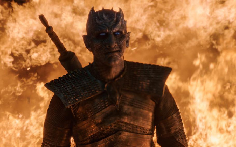 The Night King smiling at the Battle of Winterfell on HBO's ''Game of Thrones.''