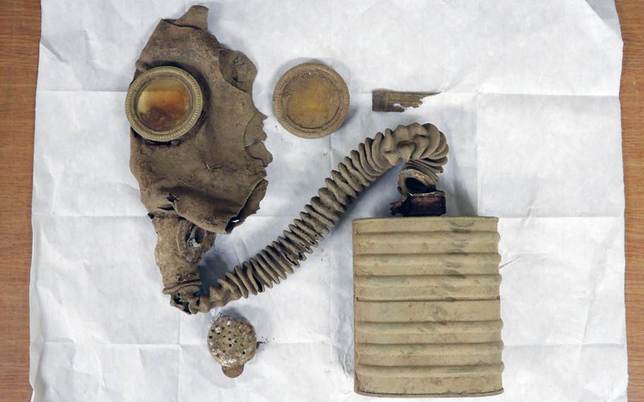 A gas mask, believed to be of Chinese origin, was discovered at a site in the DMZ during a search for remains of Korean War soldiers in spring 2019.