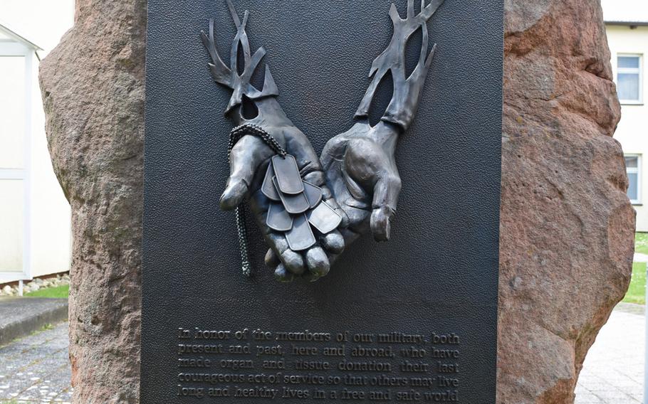 The Fallen Soldier Donor Memorial was unveiled at Landstuhl Regional Medical Center in Germany on Tuesday, May 29, 2019. The memorial is dedicated to fallen U.S. military members who have donated organs. At LRMC, organs from military personnel are donated to patients in Germany and neighboring countries.