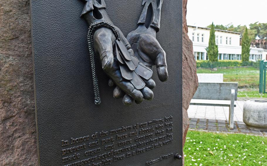 The Fallen Soldier Donor Memorial was unveiled at Landstuhl Regional Medical Center in Germany on Tuesday, May 29, 2019. The memorial is dedicated to fallen U.S. military members who have donated organs. At LRMC, organs from military personnel are donated to patients in Germany and neighboring countries.