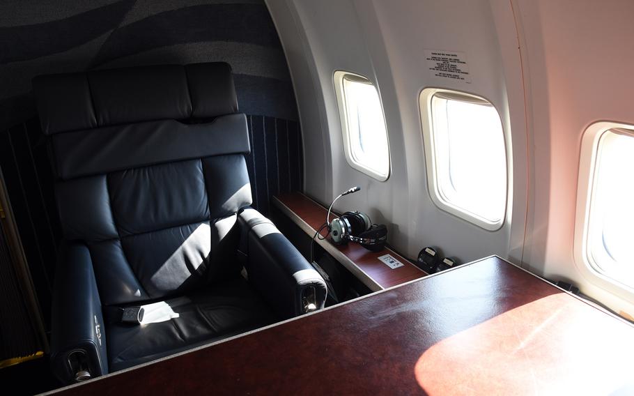 The cabin of the C-40B is designed to be "an office in the sky" for its high-ranking passengers.