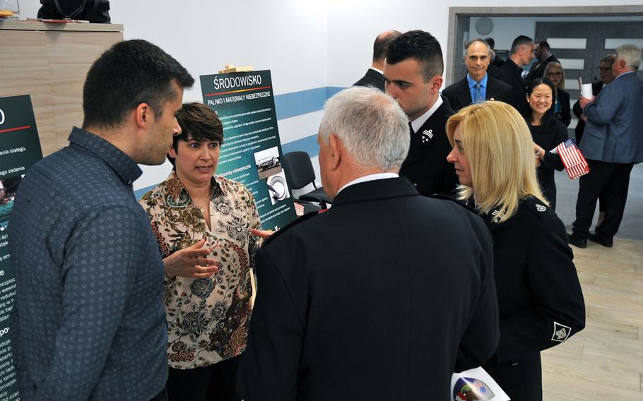 Missile Defense Agency Aegis Ashore program manager Tina Mason, center, speaks to Redzikowo-area residents on May 17, 2019 during a town hall about the missile defense site now under construction on a nearby Polish military base. A Government Accountability Office report recommends the agency conduct all the tests it originally planned for the missile-defense system to ensure it is effective.