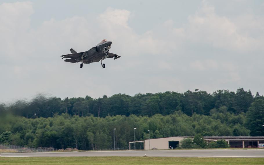An F-35 Lightning II, part of the European theater security package, takes off from Spangdahlem Air Base, Germany June 18, 2019.
