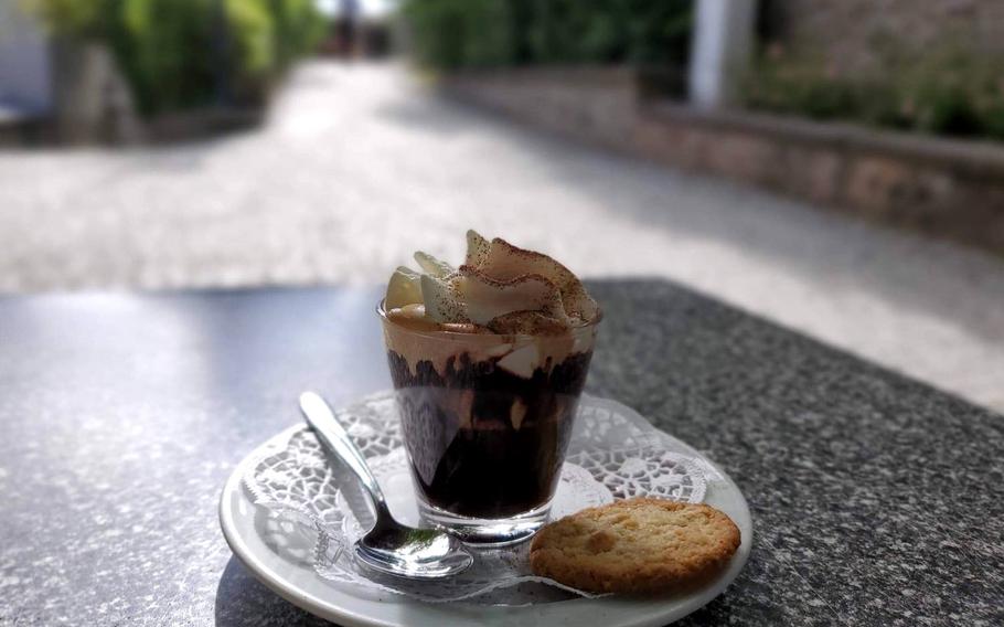 The mocha cappuccino at BurgRestaurant at Lichtenberg Castle in Thallichtenberg, Germany, looks like a dessert and is delicious.