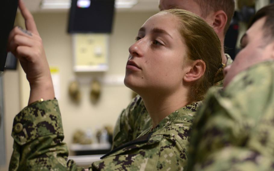 Sailors assigned to the guided missile submarine USS Florida conduct training in the Trident Training Facility at Naval Submarine Base Kings Bay, Ga. The Navy will now accept applications for enlisted women hoping to join the submarine ranks.