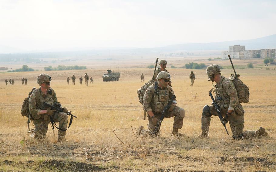 U.S. soldiers assigned to 2nd Squadron, 2nd Cavalry Regiment, prepare for the live-fire exercise during Agile Spirit 19 at the Vaziani Training Area near Tbilisi, Georgia, July 29, 2019.