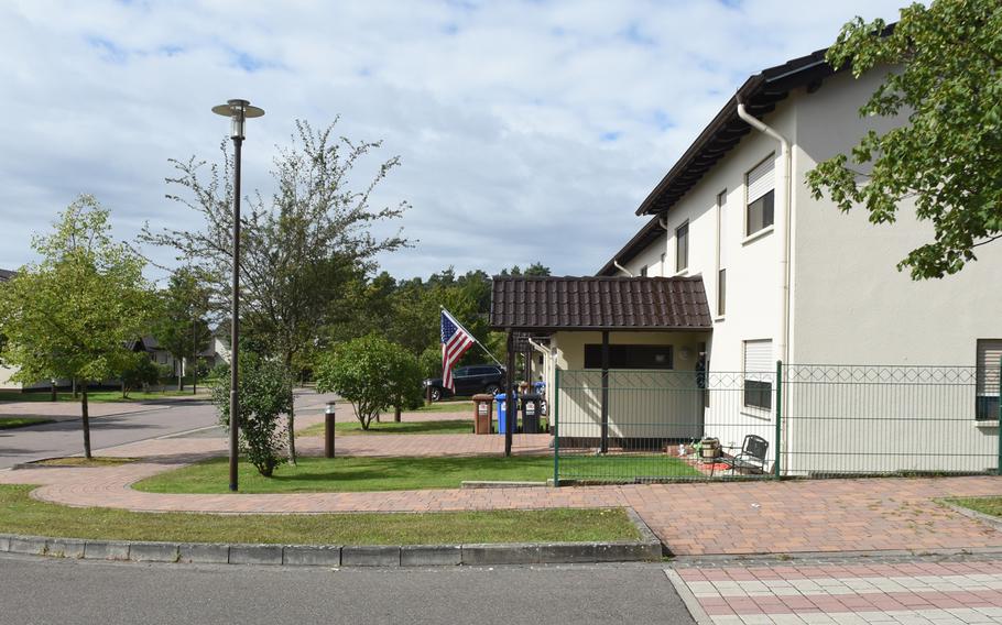 This street corner on Ramstein Air Base, Germany, shows a typical neighborhood on base, Aug. 14, 2019. Under a new program being rolled out to ease a chronic child care shortage, military spouses who volunteer and qualify to be family child care providers will get priority placement for base housing in the Kaiserslautern area.