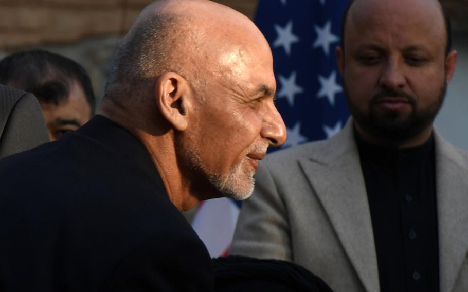 Afghan President Ashraf Ghani, shown at a ceremony in Kabul to mark the signing of the U.S.-Taliban peace deal, said Wednesday, March 11, 2020, that he would allow some Taliban prisoners to be released from jail so that intra-Afghan peace talks could begin.