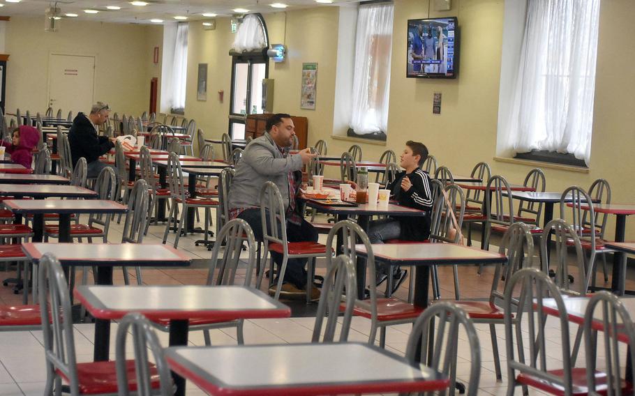 The food court at Aviano Air Base, Italy, March 6, 2020. The food court, along with both Deja Brew coffee shops, the golf course grill, the bowling alley grill, and Subway were closed after Italian Prime Minister Giuseppi Conte ordered everything except grocery stores, pharmacies, banks and post offices to close to try to stop the spread of coronavirus.