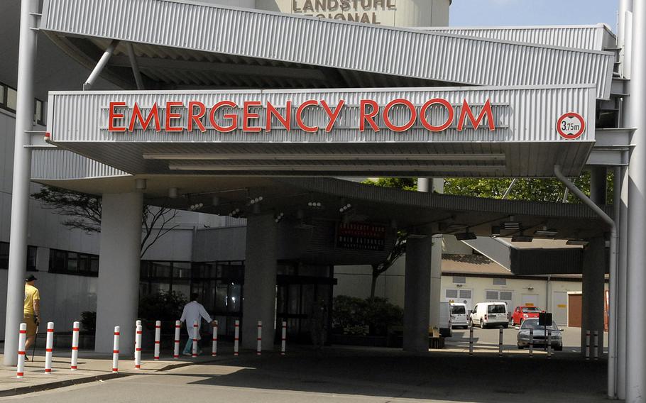 The entrance to the emergency department at Landstuhl Regional Medical Center. A U.S. civilian employee of the hospital has tested positive for coronavirus, officials said Friday.
