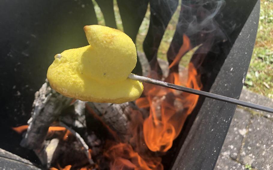 Peeps are ubiquitous around Easter but aren't quite as well known as a s'more ingredient. The candy's sugar crystals make for a strange addition to an otherwise gooey s'more.