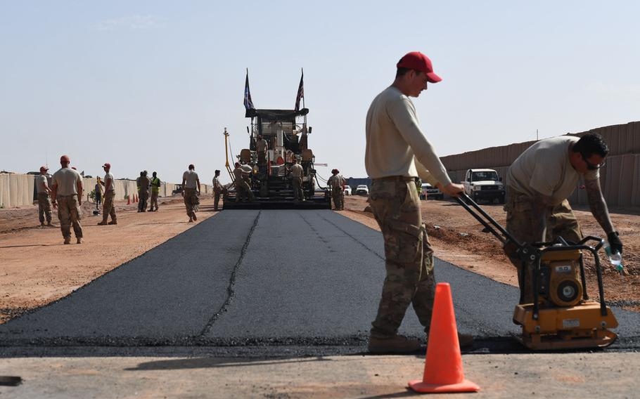 Airmen prepare a flight line test strip on Air Base 201 in Agadez, Niger, Oct. 19, 2018. The Pentagon's Inspector General said in a report Thursday said that the military mismanaged the construction of the base and may have violated the law.