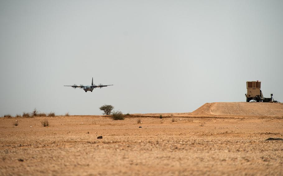 A U.S. Air Force C-130J Super Hercules lands at Air Base 201, Agadez, Niger, Aug. 3, 2019. The Pentagon?s Inspector General said in a report issued Thursday that the military ineffectively planned, designed and built the $100 million base, and may have broken the law while doing so.