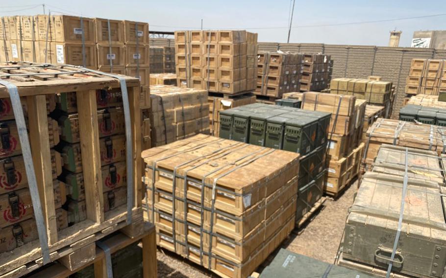 The U.S.-backed anti-Islamic State coalition handed over an ammunition storage site at Camp Taji to the Iraqi security forces, Aug. 16, 2020. The coalition has delivered $11 million worth of ammunition to the Iraqis this year, they said in a statement.