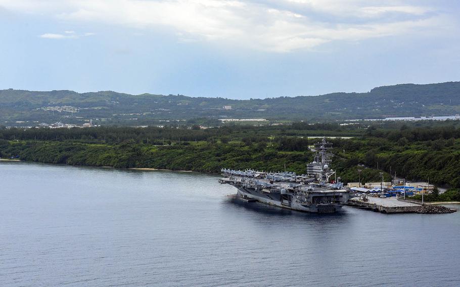The aircraft carrier USS Ronald Reagan is pictured at Naval Base Guam, Aug. 24, 2020.