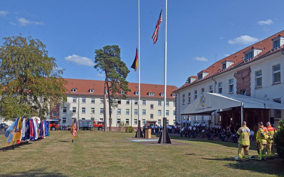 The 9/11  remembrance ceremony hosted by the 21st Theater Sustainment Command at Panzer Kaserne in Kaiserslautern, Germany, Sept. 11, 2020.