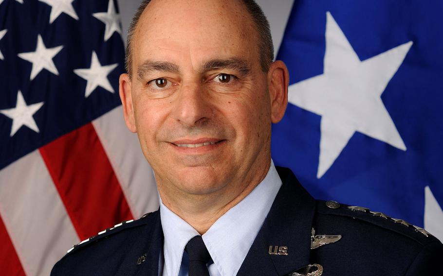 Gen. Jeffrey L. Harrigian, commander of U.S. Air Forces in Europe — Air Forces Africa. Harrigian said Monday, Sept. 14, 2020, that moving Spangdahlem's 480th Fighter Squadron from Germany to Aviano Air Base, Italy, could take some time.