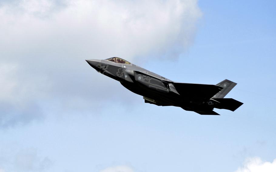 A U.S. Air Force F-35A Lightning II takes off from RAF Lakenheath, England, in April 2017, on the plane's first visit to the base. The 48th Fighter Wing is asking for help naming the new squadron of F-35As that will arrive at Lakenheath next year when the 495th Fighter Squadron is reactivated.