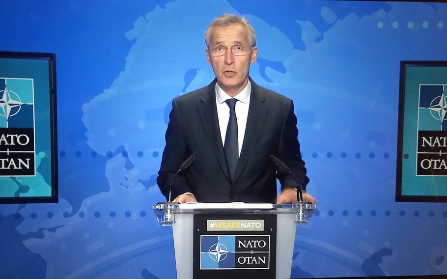 NATO Secretary-General Jens Stoltenberg talks about the challenge China poses at an online security conference hosted by the Center for European Policy Analysis think tank on Sept. 21, 2020.