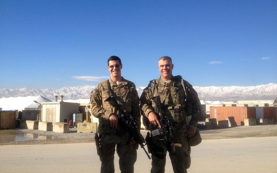 Sgt. Bajun Mavalwalla, left, and his father Capt. Bajun Mavalwalla, met in Afghanistan in 2012, when both were deployed to the country.