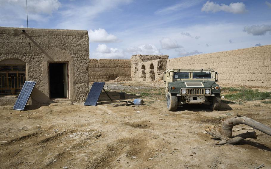 An Afghan army outpost watches over a highway in Helmand province in April 2019. U.S. Forces in Afghanistan conducted several airstrikes in Helmand province over two days in October 2020 in defense of Afghan troops who had come under attack from the Taliban.
