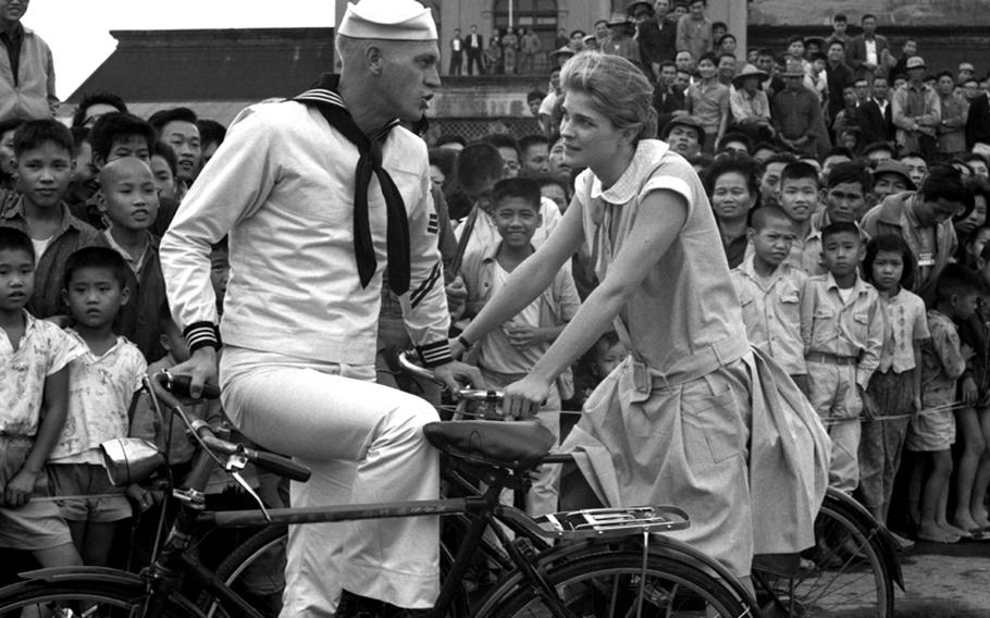 Co-stars Steve McQueen and Candice Bergen during filming of "The Sand Pebbles" on Taiwan in 1965.