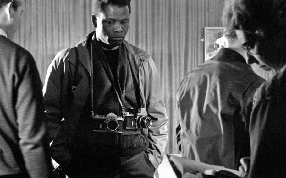 Actor Sidney Poitier, center, during the filming of ''The Bedford Incident'' at London's Shepperton Studio in November, 1964.