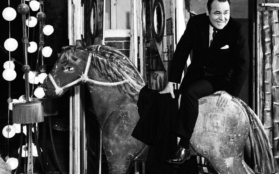 Comedian Jonathan Winters, during a rehearsal of a Holiday on Ice show at the Festhalle in Frankfurt, Germany, in January, 1967.