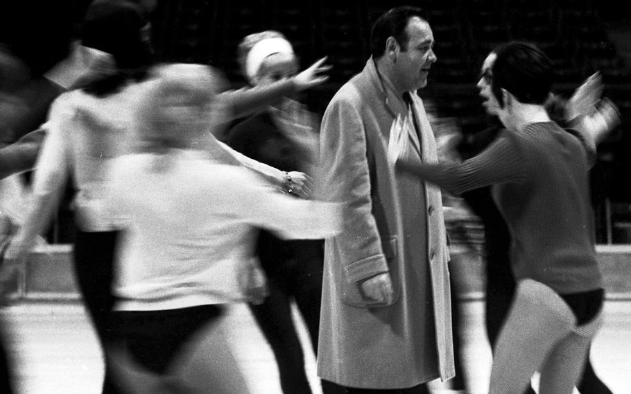 Comedian Jonathan Winters, during a rehearsal of a Holiday on Ice show at the Festhalle in Frankfurt, Germany, in January, 1967.