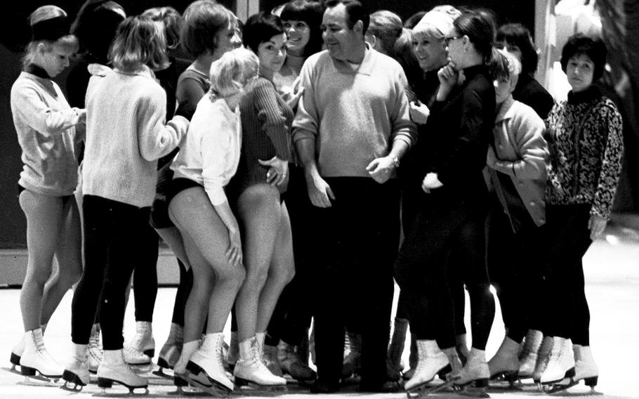 Comedian Jonathan Winters, during a rehearsal of a Holiday on Ice show at the Festhalle in Frankfurt, Germany, in January, 1967.