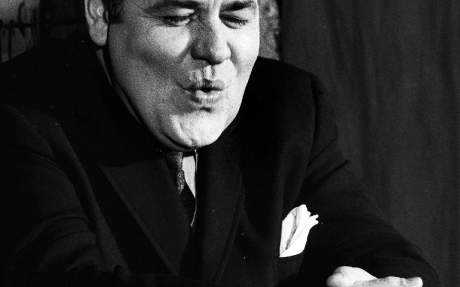 Comedian Jonathan Winters, during a rehearsal of a Holiday on Ice show at the Festhalle in Frankfurt, Germany, in January, 1967.