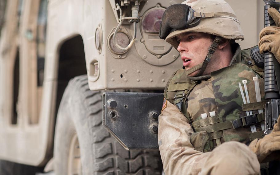 Nicholas Hoult as Pvt. Matt Ocre in the film "Sand Castle." The film, debuting on Netflix on April 21, was written by Iraq veteran Chris Roessner and was partly inspired by his experiences overseas.