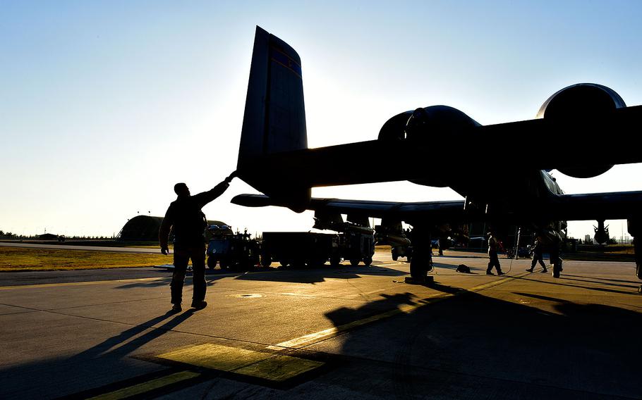 Lt. Col. Ben Rudolphi, 407th Expeditionary Operation Support Squadron commander, conducts a preflight check on an A-10 Thunderbolt II on July 11, 2017 at Incirlik Air Base, Turkey. 