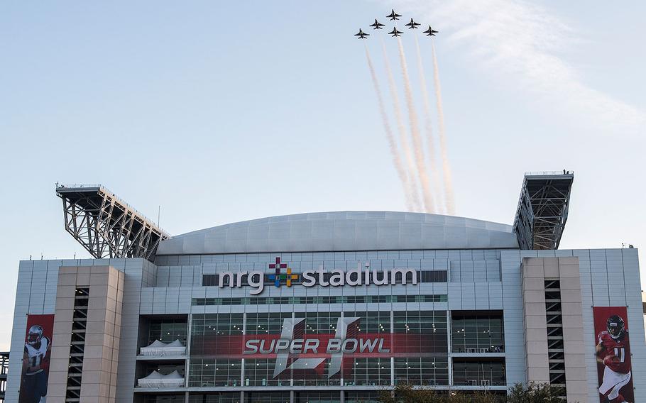 The U.S. Air Force Thunderbirds perform the flyover of Super Bowl LI in Houston, Texas, Feb. 5, 2017. 