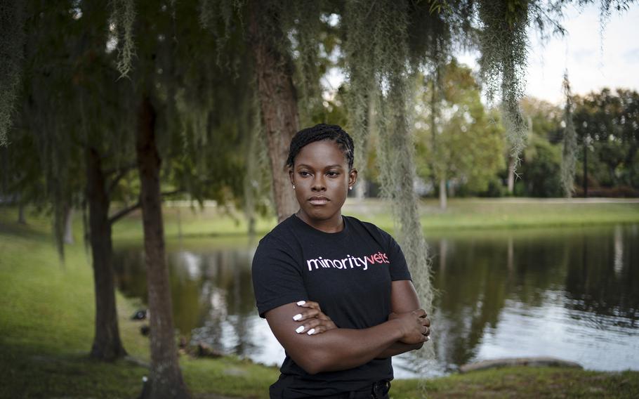 Crystal Ellington, communications director at Minority Veterans of America, near her home in South Daytona, Fla. 