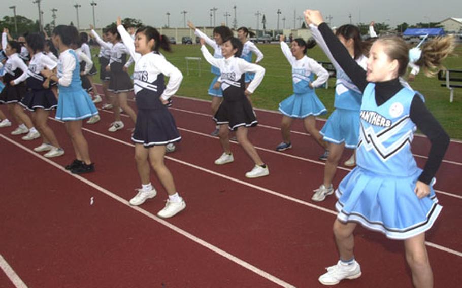 Japanese cheerleaders got their first chance to cheer and first-ever glimpse of American football at a game Saturday at Kadena Air Base.