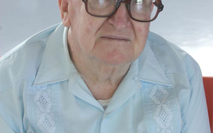 Edward Zobreck, American Legion Post 28 member, attended Sunday&#39;s memorial service for Ernie Pyle.