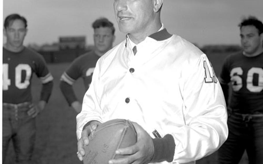 Benny Friedman conducts a football clinic at Aschafenburg, Germany, in July, 1951.