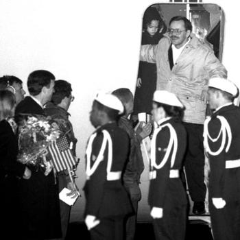 Terry Anderson upon his arrival at Wiesbaden.