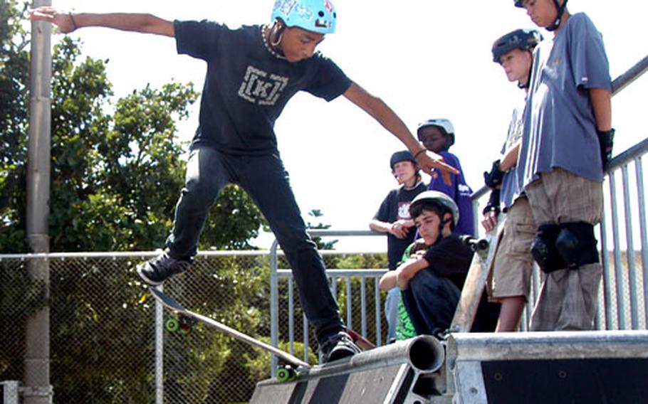 Javier Mercado, 15, shows off his skills on the half-pipe.