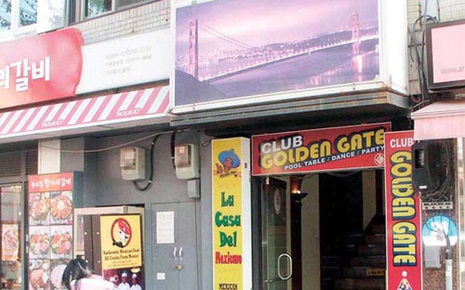 This is the Golden Gate club Wednesday, in the Songtan entertainment district outside Osan Air Base in Pyeongtaek, South Korea. Base officials have told the owner of the Golden Gate and three other local clubs that the establishments could be declared off limits to U.S. servicemembers over allegations that they’d been venues for bar-fining.