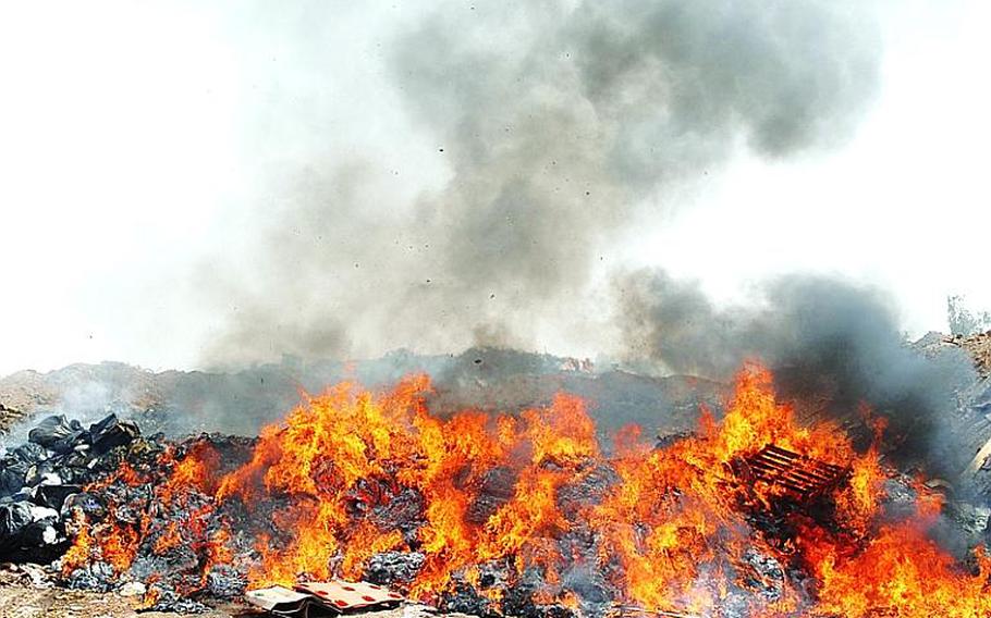 The burn pit at Balad Air Base, Iraq, was in full operation in 2008.