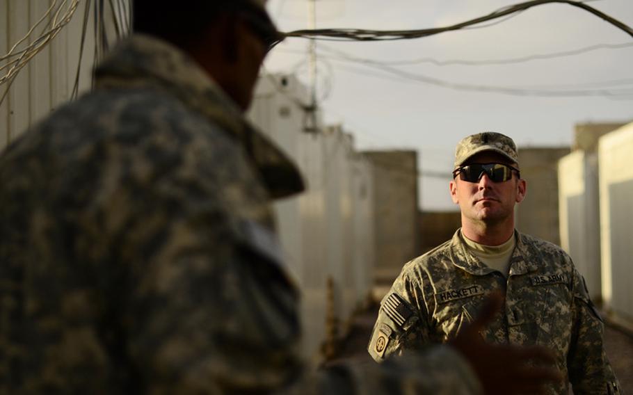 First Lt. Justin Hackett, of Beloit, Kan., spent 2011 in Basra with the 215th Brigade Support Battalion, 1st Cavalry Division, and earlier in the war served as an enlisted sniper section leader in 2004 at Camp War Eagle, located in the violent Baghdad slum of Sadr City.