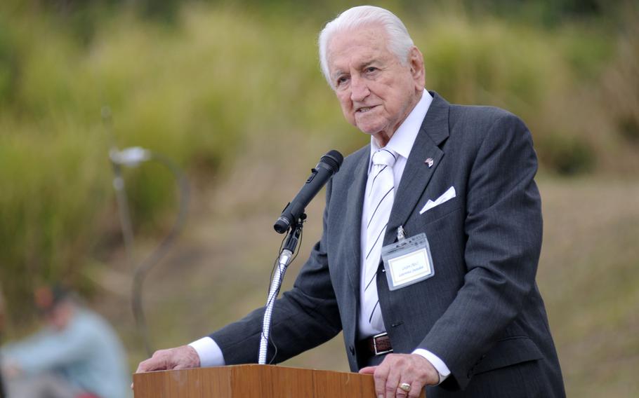 Lawrence Snowden, founder of the Reunion of Honor tour, addresses the guests of the 19th Annual Reunion of Honor on Iwo Jima, Japan, March 19, 2014.