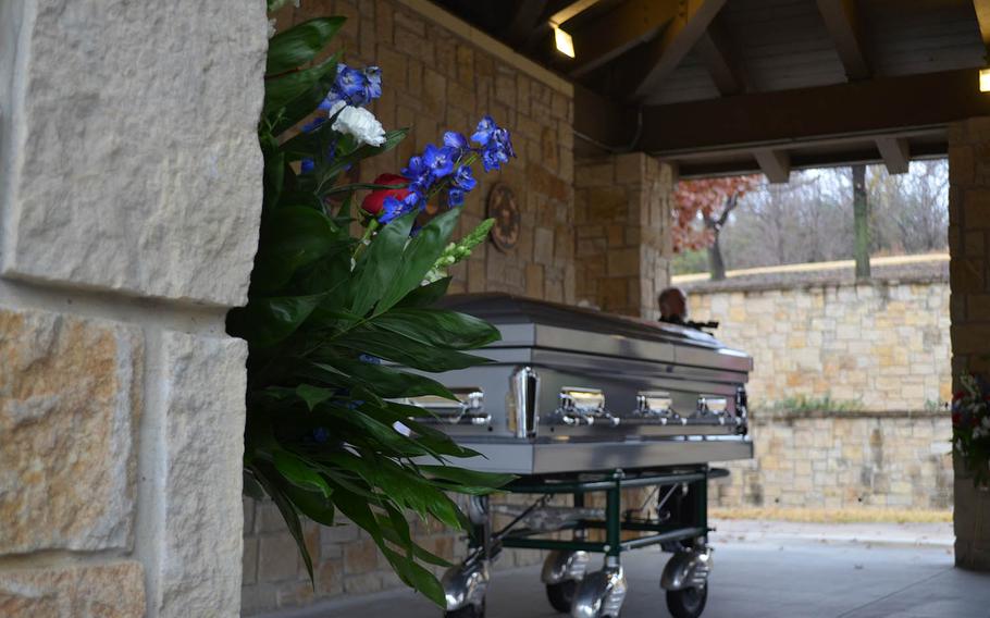 Fireman 1st Class Albert Kane???s casket seen during a burial service Friday at the Dallas Fort Worth National Cemetery. Kane died during the attack on Pearl Harbor.