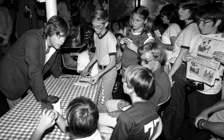 Actor Mark Hamill visits the USS Hammond at Yokosuka Naval Base, Japan, in June, 1978.