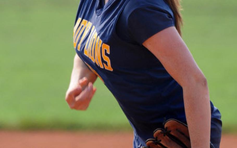 Heidelberg&#39;s BriAnn Joyner was the winning pitcher in the opening game of a doubleheader against Mannheim. She shut out the Bisons 10-0.