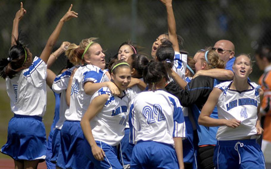 The Rota girls celebrate their 2-0 victory.