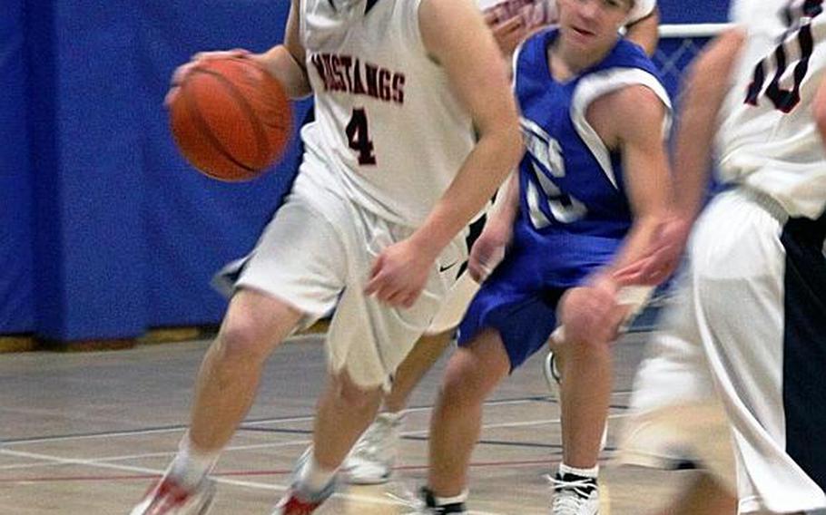 Menwith Hill junior Schuyler Backlar sets sail toward the rim during a recent game.