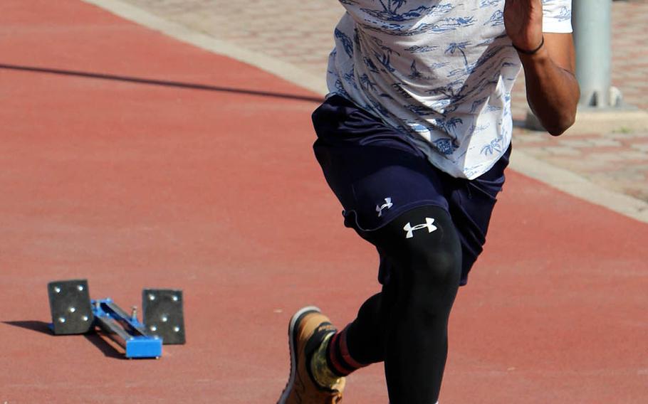 Daegu sprinter Jarvis Stokes takes off Tuesday,  March 15, 2016.